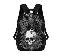 sinyumoney 3D Printed Children's 17inch Gothic Raven on Skull School Backpack High Capacity Travel Book School Bags for Boys Elementary And Middle School Students