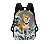 sinyumoney 3D Printed Children's 17inch Great Wave of Shiba Inu School Backpack High Capacity Travel Book School Bags for Boys Elementary And Middle School Students