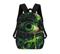 sinyumoney 3D Printed Children's 17inch Green Eye Horror Poster School Backpack High Capacity Travel Book School Bags for Boys Elementary And Middle School Students
