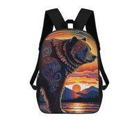 sinyumoney 3D Printed Children's 17inch Grizzly Bear Style 2 School Backpack High Capacity Travel Book School Bags for Boys Elementary And Middle School Students