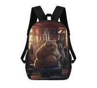 sinyumoney 3D Printed Children's 17inch Grumpy Fat Cat Fitness School Backpack High Capacity Travel Book School Bags for Boys Elementary And Middle School Students