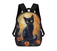 sinyumoney 3D Printed Children's 17inch Halloween Black Cat Scene School Backpack High Capacity Travel Book School Bags for Boys Elementary And Middle School Students
