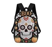 sinyumoney 3D Printed Children's 17inch Halloween Embroidery Skull with Pumpkins And Ghosts School Backpack High Capacity Travel Book School Bags for Boys Elementary And Middle School Students