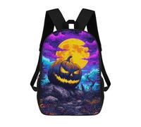 sinyumoney 3D Printed Children's 17inch Halloween Pumpkin with Full Moon-2 School Backpack High Capacity Travel Book School Bags for Boys Elementary And Middle School Students