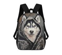 sinyumoney 3D Printed Children's 17inch Husky Dog Hoodie Pet Clothing School Backpack High Capacity Travel Book School Bags for Boys Elementary And Middle School Students