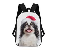 sinyumoney 3D Printed Children's 17inch Japanese Chin Dog with Santa Hat School Backpack High Capacity Travel Book School Bags for Boys Elementary And Middle School Students
