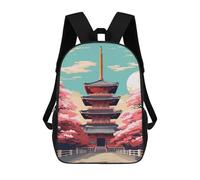 sinyumoney 3D Printed Children's 17inch Japanese Temple Sakura Art School Backpack High Capacity Travel Book School Bags for Boys Elementary And Middle School Students