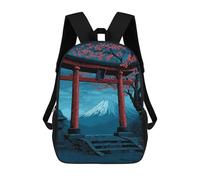 sinyumoney 3D Printed Children's 17inch Japanese Torii Gate with Mount Fuji School Backpack High Capacity Travel Book School Bags for Boys Elementary And Middle School Students