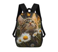 sinyumoney 3D Printed Children's 17inch Kitten in Daisy Field School Backpack High Capacity Travel Book School Bags for Boys Elementary And Middle School Students