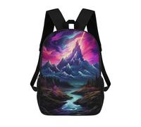 sinyumoney 3D Printed Children's 17inch Mountain Violet Aurora School Backpack High Capacity Travel Book School Bags for Boys Elementary And Middle School Students