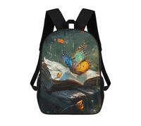 sinyumoney 3D Printed Children's 17inch Nature's Whisper Butterfly Book School Backpack High Capacity Travel Book School Bags for Boys Elementary And Middle School Students