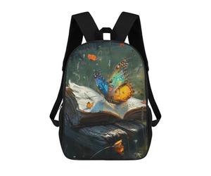 sinyumoney 3D Printed Children's 17inch Nature's Whisper Butterfly Book School Backpack High Capacity Travel Book School Bags for Boys Elementary And Middle School Students