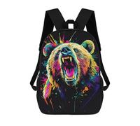 sinyumoney 3D Printed Children's 17inch Neon Bear Roar School Backpack High Capacity Travel Book School Bags for Boys Elementary And Middle School Students