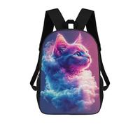 sinyumoney 3D Printed Children's 17inch Neon Cat in Clouds School Backpack High Capacity Travel Book School Bags for Boys Elementary And Middle School Students