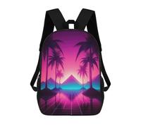 sinyumoney 3D Printed Children's 17inch Palm Tree Retrowave School Backpack High Capacity Travel Book School Bags for Boys Elementary And Middle School Students