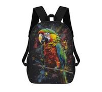 sinyumoney 3D Printed Children's 17inch Parrot Painting School Backpack High Capacity Travel Book School Bags for Boys Elementary And Middle School Students