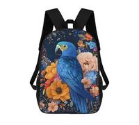 sinyumoney 3D Printed Children's 17inch Parrot with Flowers School Backpack High Capacity Travel Book School Bags for Boys Elementary And Middle School Students