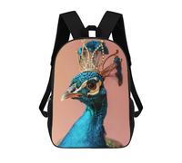sinyumoney 3D Printed Children's 17inch Peacock King School Backpack High Capacity Travel Book School Bags for Boys Elementary And Middle School Students