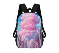 sinyumoney 3D Printed Children's 17inch Pink Cloud Cityscape School Backpack High Capacity Travel Book School Bags for Boys Elementary And Middle School Students