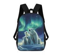 sinyumoney 3D Printed Children's 17inch Polar Bear Family Under Aurora Borealis School Backpack High Capacity Travel Book School Bags for Boys Elementary And Middle School Students