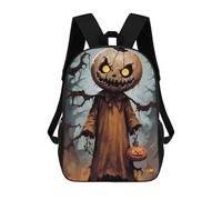 sinyumoney 3D Printed Children's 17inch Pumpkin Man Halloween Art School Backpack High Capacity Travel Book School Bags for Boys Elementary And Middle School Students