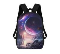 sinyumoney 3D Printed Children's 17inch Purple Planet Landscape School Backpack High Capacity Travel Book School Bags for Boys Elementary And Middle School Students