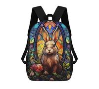sinyumoney 3D Printed Children's 17inch Rabbit Bunny Stained Glass School Backpack High Capacity Travel Book School Bags for Boys Elementary And Middle School Students