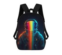 sinyumoney 3D Printed Children's 17inch Rainbow Astronaut Space Art School Backpack High Capacity Travel Book School Bags for Boys Elementary And Middle School Students