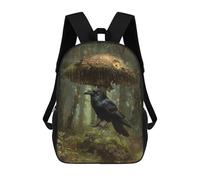 sinyumoney 3D Printed Children's 17inch Rainy Forest with Ravens School Backpack High Capacity Travel Book School Bags for Boys Elementary And Middle School Students