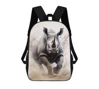 sinyumoney 3D Printed Children's 17inch Running Black Rhino School Backpack High Capacity Travel Book School Bags for Boys Elementary And Middle School Students