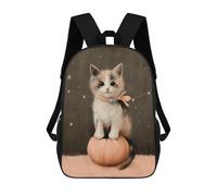 sinyumoney 3D Printed Children's 17inch School Bags Adorable Kitten on Pumpkin with Stars Backpack Travel Lightweight Backpack Book Bags Kids Boys Girls School Bag