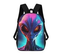 sinyumoney 3D Printed Children's 17inch School Bags Alien Head Front View Backpack Travel Lightweight Backpack Book Bags Kids Boys Girls School Bag