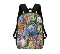 sinyumoney 3D Printed Children's 17inch School Bags Amazon Jungle Animal Collage Backpack Travel Lightweight Backpack Book Bags Kids Boys Girls School Bag