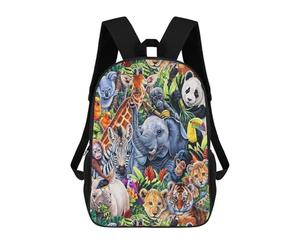 sinyumoney 3D Printed Children's 17inch School Bags Amazon Jungle Animal Collage Backpack Travel Lightweight Backpack Book Bags Kids Boys Girls School Bag