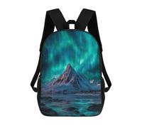 sinyumoney 3D Printed Children's 17inch School Bags Aurora Borealis Mountain Scene Backpack Travel Lightweight Backpack Book Bags Kids Boys Girls School Bag