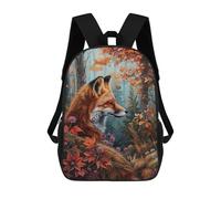 sinyumoney 3D Printed Children's 17inch School Bags Autumn Fox in Forest Backpack Travel Lightweight Backpack Book Bags Kids Boys Girls School Bag