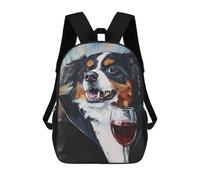 sinyumoney 3D Printed Children's 17inch School Bags Bernese Mountain Dog with Wine Glass Backpack Travel Lightweight Backpack Book Bags Kids Boys Girls School Bag