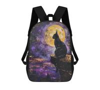 sinyumoney 3D Printed Children's 17inch School Bags Black Cat Moon Painting Backpack Travel Lightweight Backpack Book Bags Kids Boys Girls School Bag