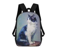 sinyumoney 3D Printed Children's 17inch School Bags Blue And White Cat Painting Backpack Travel Lightweight Backpack Book Bags Kids Boys Girls School Bag