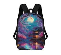 sinyumoney 3D Printed Children's 17inch School Bags Cherry Blossom Moonlit Zen Retreat Backpack Travel Lightweight Backpack Book Bags Kids Boys Girls School Bag