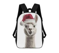 sinyumoney 3D Printed Children's 17inch School Bags Christmas Alpaca with Santa Hat Backpack Travel Lightweight Backpack Book Bags Kids Boys Girls School Bag