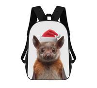sinyumoney 3D Printed Children's 17inch School Bags Christmas Bat with Santa Hat Backpack Travel Lightweight Backpack Book Bags Kids Boys Girls School Bag