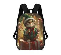 sinyumoney 3D Printed Children's 17inch School Bags Christmas Cat Elf Decorations Backpack Travel Lightweight Backpack Book Bags Kids Boys Girls School Bag