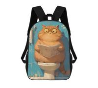 sinyumoney 3D Printed Children's 17inch School Bags Chubby Cat on Toilet Backpack Travel Lightweight Backpack Book Bags Kids Boys Girls School Bag