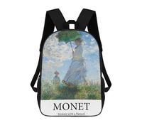 sinyumoney 3D Printed Children's 17inch School Bags Claude Monet Woman Parasol Backpack Travel Lightweight Backpack Book Bags Kids Boys Girls School Bag