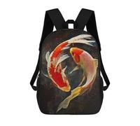 sinyumoney 3D Printed Children's 17inch School Bags Coi Yin Yan Backpack Travel Lightweight Backpack Book Bags Kids Boys Girls School Bag