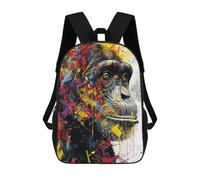 sinyumoney 3D Printed Children's 17inch School Bags Colorful Chimpanzee Art Print-1 Backpack Travel Lightweight Backpack Book Bags Kids Boys Girls School Bag