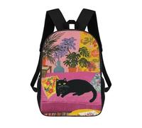 sinyumoney 3D Printed Children's 17inch School Bags Colorful Living Room with Black Cat Backpack Travel Lightweight Backpack Book Bags Kids Boys Girls School Bag