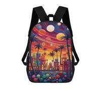 sinyumoney 3D Printed Children's 17inch School Bags Colorful Tropical Cityscape Backpack Travel Lightweight Backpack Book Bags Kids Boys Girls School Bag