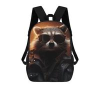 sinyumoney 3D Printed Children's 17inch School Bags Cool Raccoon Sunglasses Backpack Travel Lightweight Backpack Book Bags Kids Boys Girls School Bag